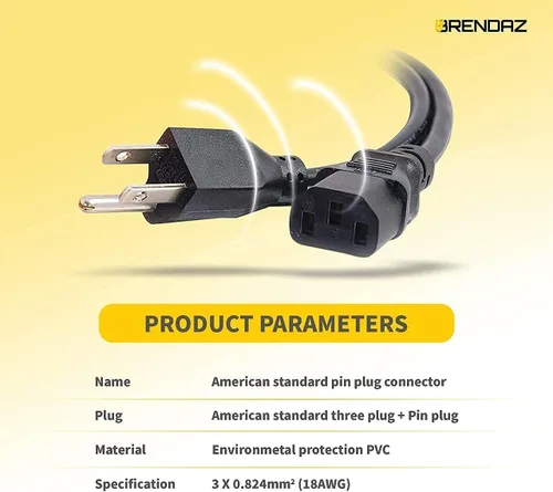 Vista 3 de Cable de alimentación universal de CA – Paquete de 2 – Cable de alimentación de PC de 1 pie de 3 clavijas de repuesto para computadora, monitor