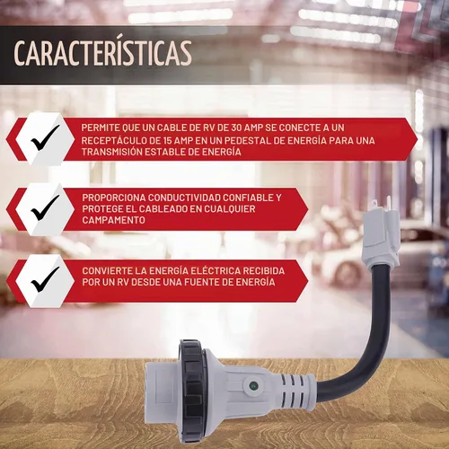 Vista 2 de AA Ignition Adaptador RV de 15 amperios a 30 amperios de 12 pulgadas, macho 5-15P a hembra L5-30R, enchufe convertidor eléctrico Dogbone de 125
