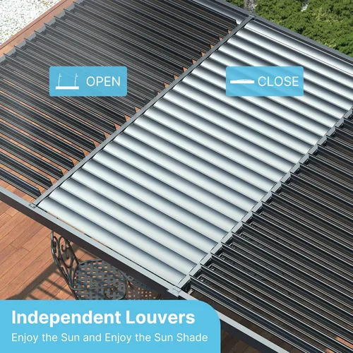 Vista 5 de PATISOL Pérgola con listones de aluminio de 19 x 10 pies para patio al aire libre con techo ajustable, parasol resistente a la lluvia, fácil
