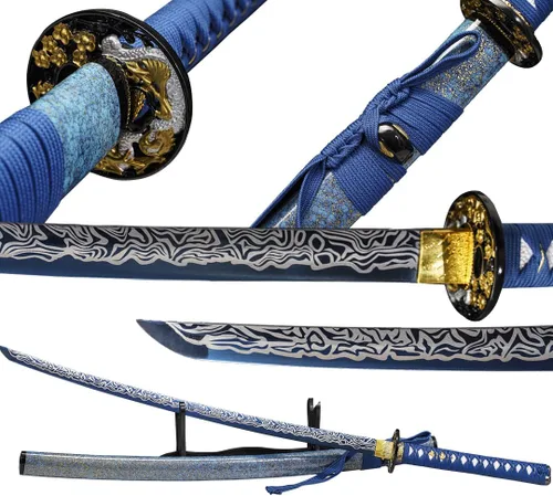 Vista 7 de Kamaiwo - Katana japonesa auténtica de acero de carbono de alta calidad 1045/1060 con templado en arcilla, forjada a mano, templada al calor