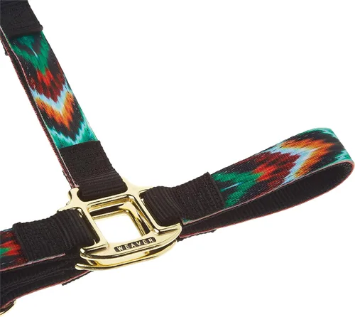 Vista 5 de Weaver Equine Cabestro de Nylon para Caballos, Cinta con Patrón, Cabestros Ajustables para Barbilla y Garganta para Caballos, Equipamiento Equino