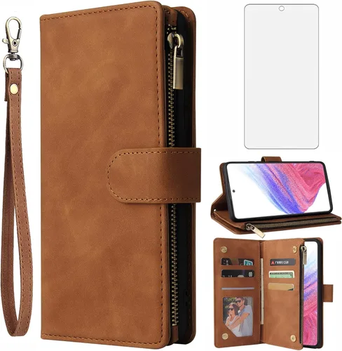 Vista 7 de Asuwish Funda compatible con Samsung Galaxy A53 5G 2022 y protector de pantalla de vidrio templado, funda de cuero con tapa para tarjetero, fundas