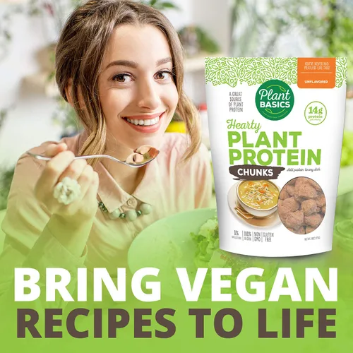 Vista 6 de Plant Basics - Proteína vegetal abundante, trozos sin sabor, 1 libra, condimento a base de plantas, como el pollo, 2 onzas, sin OMG, sin gluten