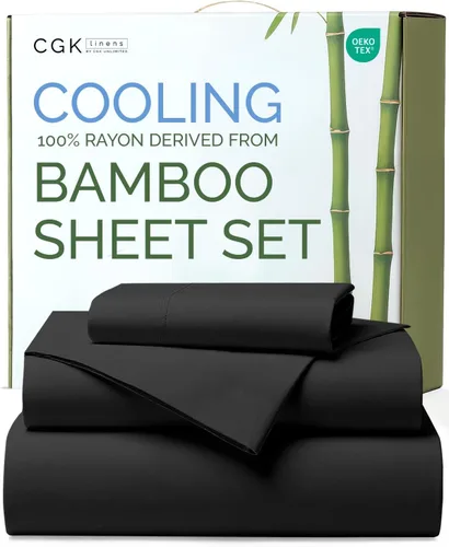 Vista 16 de Sábanas de bambú 100% rayón derivado de bambú, tamaño individual XL, sábanas refrescantes para individual XL, ropa de cama suave, transpirable