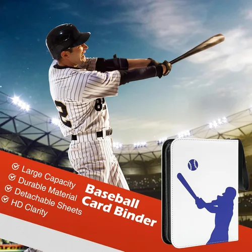 Vista 2 de ProCase Carpeta de tarjetas de béisbol de 4 bolsillos para 440 tarjetas, álbum de tarjetas comerciales deportivas con 55 fundas para tarjetero Azul