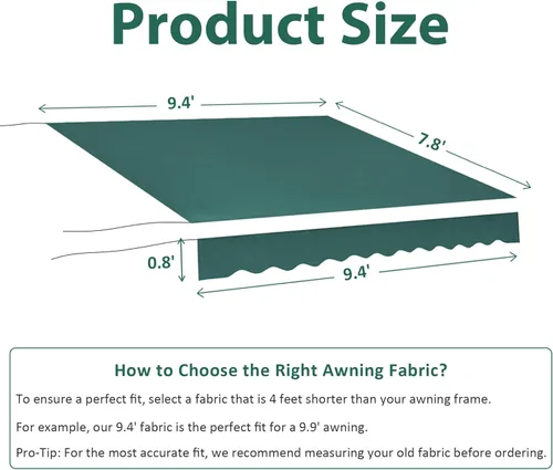Vista 3 de MCombo Toldo de patio de 9.4 x 7.8 pies, toldo de repuesto de tela para toldos retráctiles (9.4 x 7.8 pies, verde)
