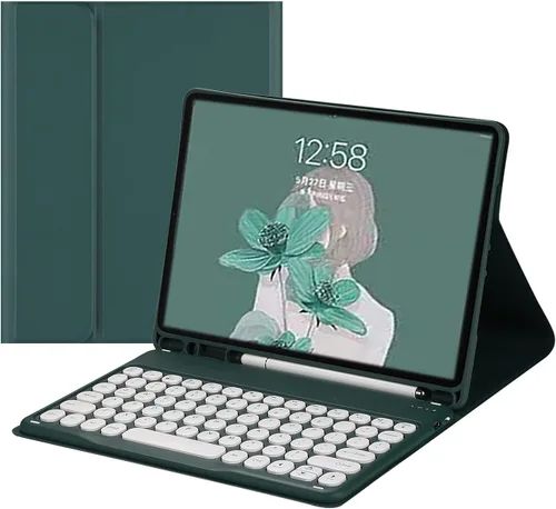 Vista 18 de Funda de teclado para iPad 6ª 5ª generación 9.7 pulgadas Air 2 Pro 9.7 linda llave redonda inalámbrica desmontable BT Color teclado cubierta