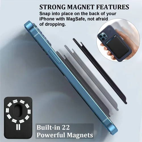Vista 2 de Paquete de 2 carteras magnéticas compatibles con MagSafe para iPhone 17, 16, 15, 14, 13, 12 Pro Max Air Plus, sin recortes, tarjetero seguro Mag 3