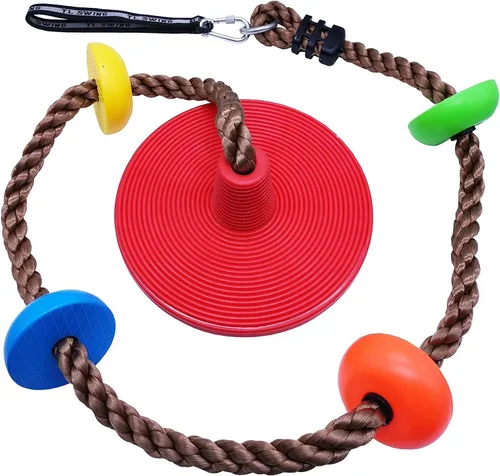 Vista 2 de Cuerda de escalada de árbol y asiento de columpio de disco para niños, accesorios para patio trasero al aire libre