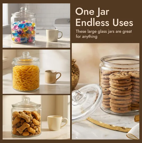 Vista 8 de Tarro de cristal para galletas de 1 galón con tapa, tarro de vidrio con tapa, recipiente hermético de almacenamiento de alimentos para galletas