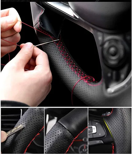 Vista 4 de Fundas de cuero negro cosidas a mano para volante de automóvil, para Chevrolet Cruze 2009-2014 / Aveo 2011-2014