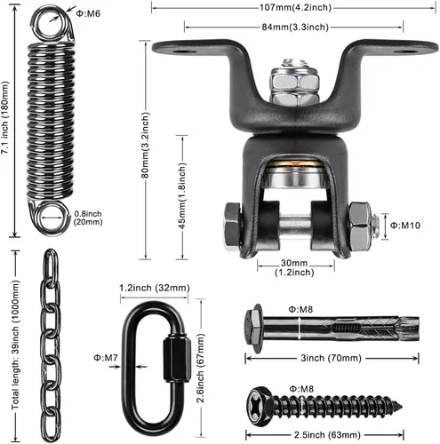 Vista 6 de BeneLabel Kit para colgar silla de hamaca, colgador de columpio resistente con resorte y cadena de 39 pulgadas, bolsas de boxeo para colgar hamacas