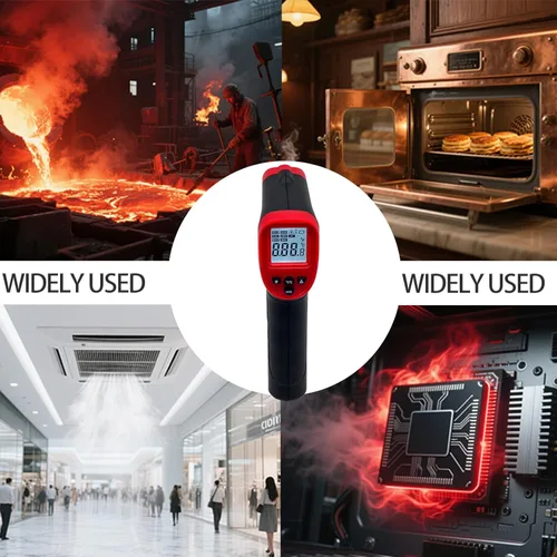 Vista 3 de Pistola termómetro digital infrarroja para cocinar, pistola de temperatura láser de -58 a 1112 °F con emisividad ajustable y máximo y mínimo