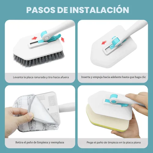 Vista 7 de nacena Shower Scrubber with Long Handle, 4 in 1 Tile Tub Scrubber Brush with 3 Detachable Cleaning Heads and V-Shaped Grout Brush Shower Cleaner
