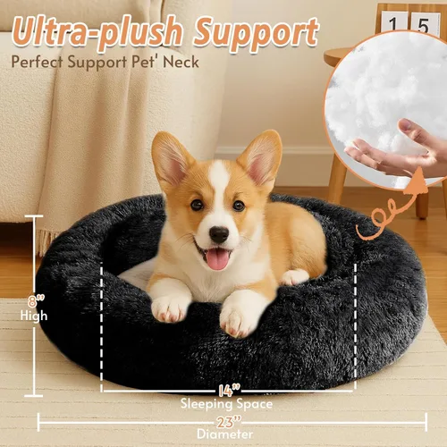 Vista 337 de JOLLYVOGUE Cama Calmante para Perros Pequeños - Cama para Perros Pequeños en Forma de Dona Lavable de 23 Pulgadas para Gatitos y Cachorros, Camas