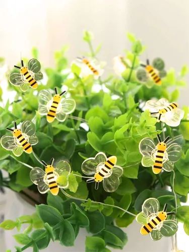 Vista 9 de Luces de Cadena Decorativas de Abejas de 10 pies, Cadena de Luces con 30 Bombillas LED en Forma de Abeja Operadas por Batería, Luces de Hadas