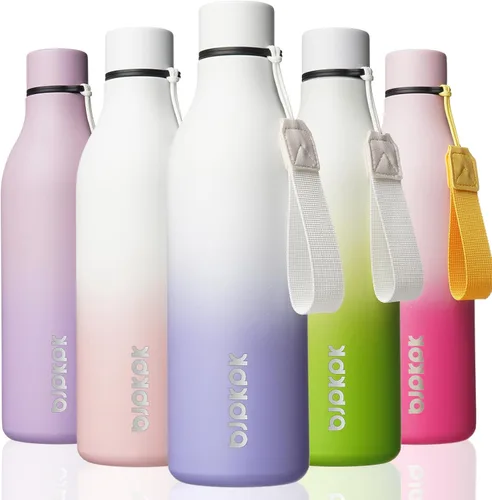 Vista 71 de BJPKPK Botellas de agua aisladas, botella de agua de metal de acero inoxidable de 12 onzas con correa, sin BPA a prueba de fugas, jarras, tazas