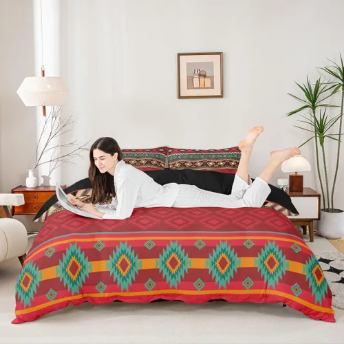 Vista 11 de Erosebridal. - Juego de cama de 3 piezas. Edredón bohemio con diseño de mandala. Edredón moderno y elegante. Decoración, reversible. Juego