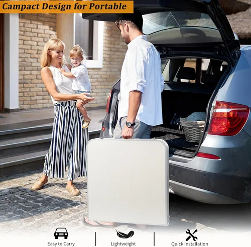 Vista 6 de Mesa plegable de aluminio, mesa de campamento multiusos para picnic, mesa rectangular portátil y ajustable para fiestas, playa, patio trasero