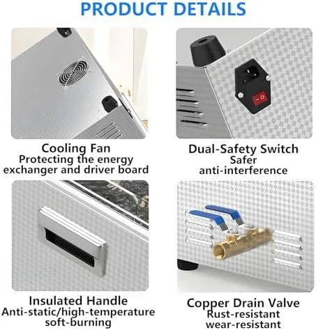 Vista 8 de Professional 15L Ultrasonic Jewelry Cleaner with Digital Control, Heater & Timer - Deep Clean Machine for Eyeglasses, Dentures & Retainers