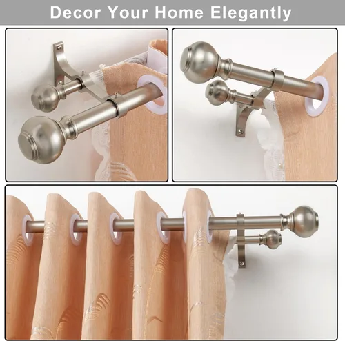 Vista 4 de Barras de cortina dobles de 1 pulgada de 36 a 72 pulgadas, barra telescópica ajustable para cortinas de ventana, barras de cortina dobles
