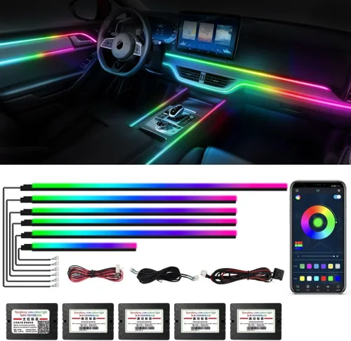 Vista 15 de Tiras de luces interiores para automóvil Dreamcolor de 55 pulgadas, luces interiores para Tesla Modelo 3 Modelo Y, kits de luces de neón RGB