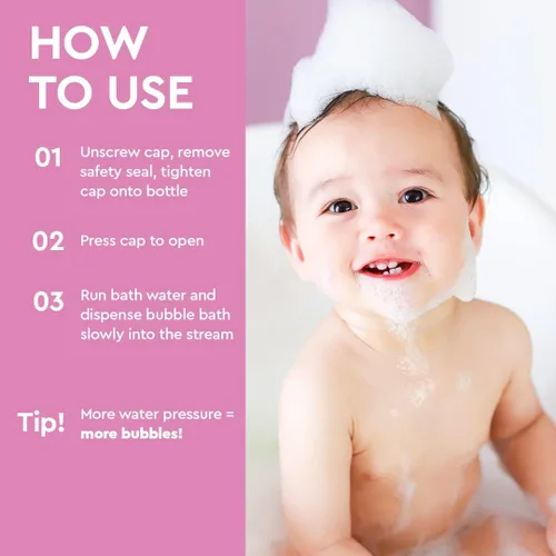 Vista 3 de Puracy Baño de burbujas para niños, suavemente perfumado con lavanda real y vainilla, baño de burbujas 98.75% natural para bebé, humectantes a base