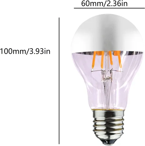 Vista 2 de Bombilla LED A19 con punta plateada de 4 W, media bombilla cromada, equivalente a 40 W, bombilla LED Edison vintage blanca cálida de 2700 K, base