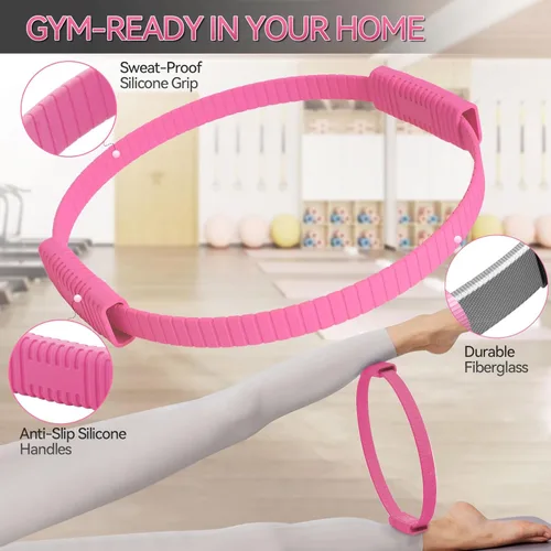 Vista 3 de Anillo de pilates, círculo mágico de silicona de 13.5 pulgadas con doble agarre, ligero y duradero, equipo de ejercicio de resistencia flexible