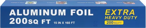 Papel de aluminio súper grueso extra resistente de 15 pulgadas x 200 pies cuadrados (aproximadamente un 30% más grueso que la lámina resistente