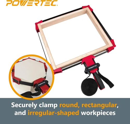 Vista 2 de POWERTEC Abrazaderas de correa para carpintería: abrazaderas de banda de liberación rápida con mango ergonómico, abrazadera ajustable para marco