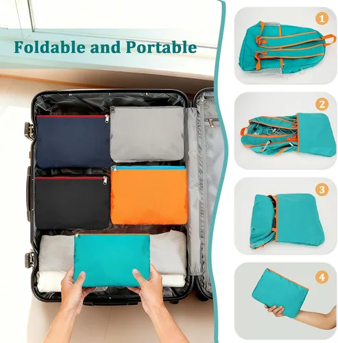 Vista 6 de Mochila plegable ultraligera resistente al agua para viajes, campamento al aire libre, 25L, 5