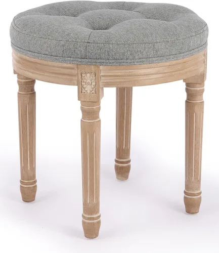 Vista 12 de VONLUCE Taburete otomano, 18.5 in de alto, beige, con asiento acolchado, marco de madera, botones acolchados, para comedor, sala de estar