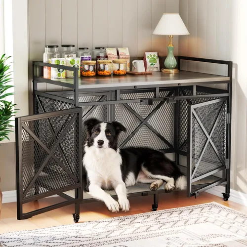 Vista 10 de COZPAW Muebles de jaula para perros, jaulas de 48 pulgadas para perros medianos/medianos, de madera, para perros, jaula resistente para interiores