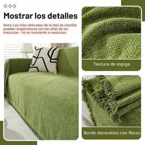 Vista 4 de Funda de sofá vintage beige, lavable, de chenilla, 71 x 150 pulgadas Damasco Borde Beige