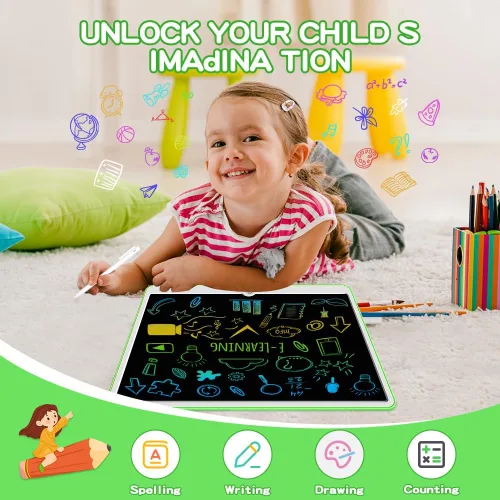 Vista 3 de Tableta de escritura LCD de 19 pulgadas para niños de 3 a 9 años, tablero de garabatos reutilizable con lápiz capacitivo, almohadilla de dibujo