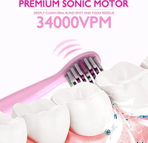 Vista 4 de Cepillo de dientes eléctrico sónico para niños, cepillo de dientes inteligente recargable para niños pequeños de 3 a 12 años con recordatorio de 30