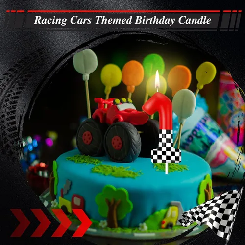 Vista 6 de MTLEE Vela con Número de Cumpleaños de Coche de Carreras Decoración de Pastel con Temática de Coche de Carreras Suministros de Cumpleaños