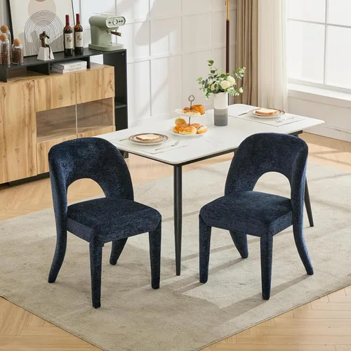 Vista 3 de Set of 2 Dining Chairs with Hollowed-Out Backrest, Chenille Upholstered Desk Chair and Table & Chair Sets for Kitchen and Dining Room,Blue