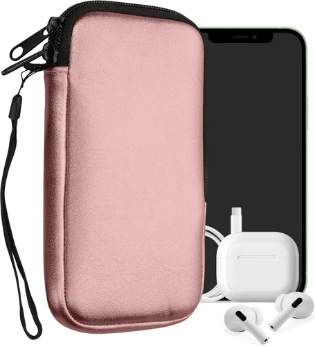 Vista 13 de kwmobile Bolsa de neopreno para teléfono tamaño XXS - 3/3,5 pulgadas - Mini bolsa universal para celular con cremallera, correa para la muñeca