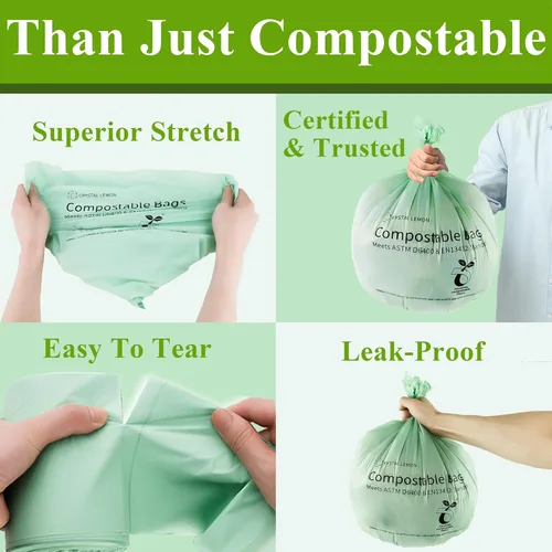 Vista 4 de Crystal Lemon - 30 bolsas biodegradables de 6 galones, resistentes y sin perfume, ideales para cocina, baño, patio y residuos de alimentos
