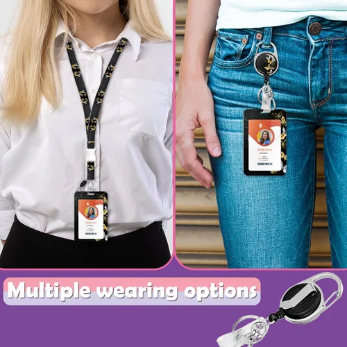 Vista 2 de Soporte para tarjetas de identificación con cordón, soporte retráctil para tarjetas de identificación, correa desmontable para el cuello con carrete