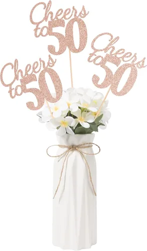 Vista 25 de Gexolenu Cheers a los 40, paquete de 10 unidades de piezas centrales para mesa de cumpleaños número 40 de doble cara con purpurina dorada