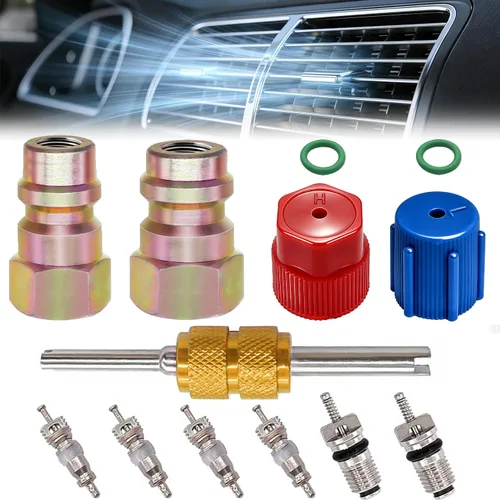 Taiss Kit de conversión de 11 piezas R12 a R134A, accesorios de alta/baja presión R12 R22 a R134A con conexión de 1/4’’ a 7/16"-20 UNF, kit de