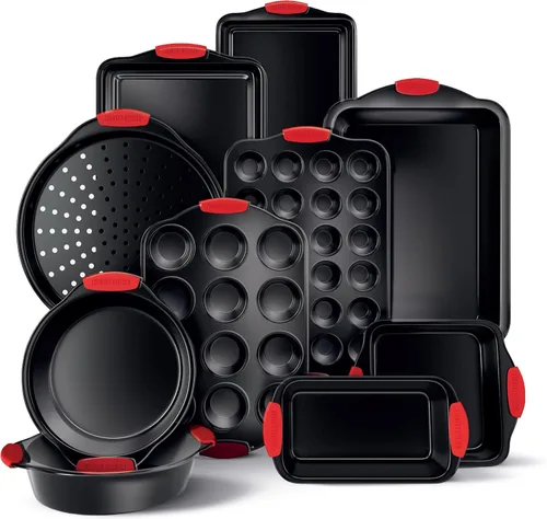 Vista 16 de Country Kitchen Juego de utensilios para hornear apilables antiadherentes, resistentes, duraderos, de fácil liberación, negro, 4 piezas