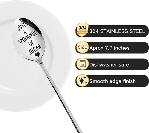 Vista 2 de Just a Spoonful of Sugar Spoon for Friends or Postre, Sugar Coffee Lover Funny Birthday Gift