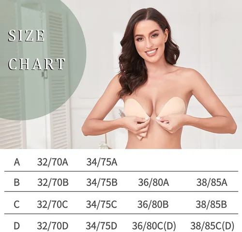 Vista 5 de MITALOO - Brasier adhesivo invisible, sin tirantes, push up, reutilizable, de silicona, cubre pezones, sin espalda