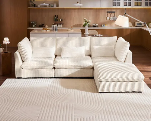 Vista 23 de Sofá modular de felpilla de 77 pulgadas, sofá modular de nube lavable con otomana, sofás seccionales de 3 plazas para sala de estar, cubierta