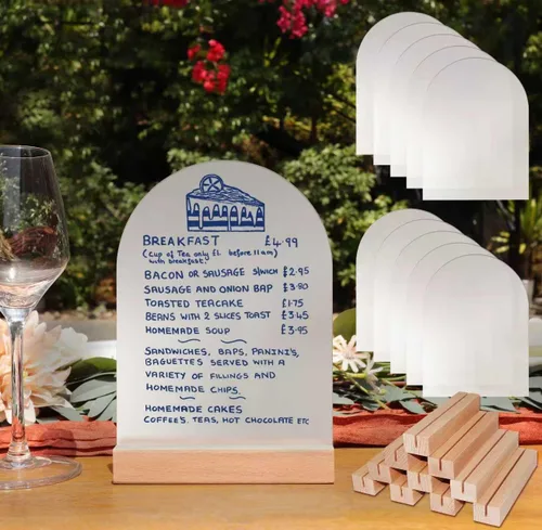 Letrero acrílico esmerilado en blanco con soportes de madera, paquete de 10 letreros personalizables para números de mesa de boda, fiesta de