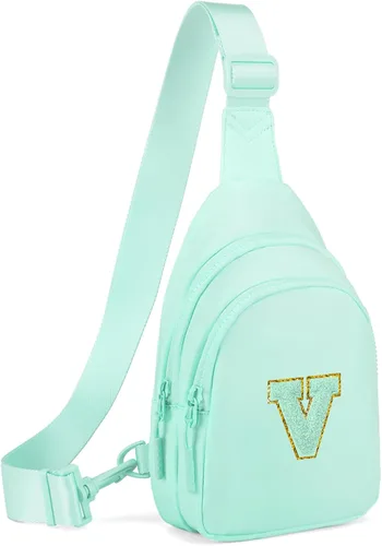 Vista 131 de Viverte Pequeña bolsa con inicial para niñas y mujeres, bonita cangurera cruzada de regalo